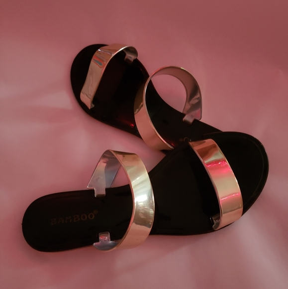 Bamboo Black And Gold Metallic Sandals Size 7 38EU - Picture 8 of 12